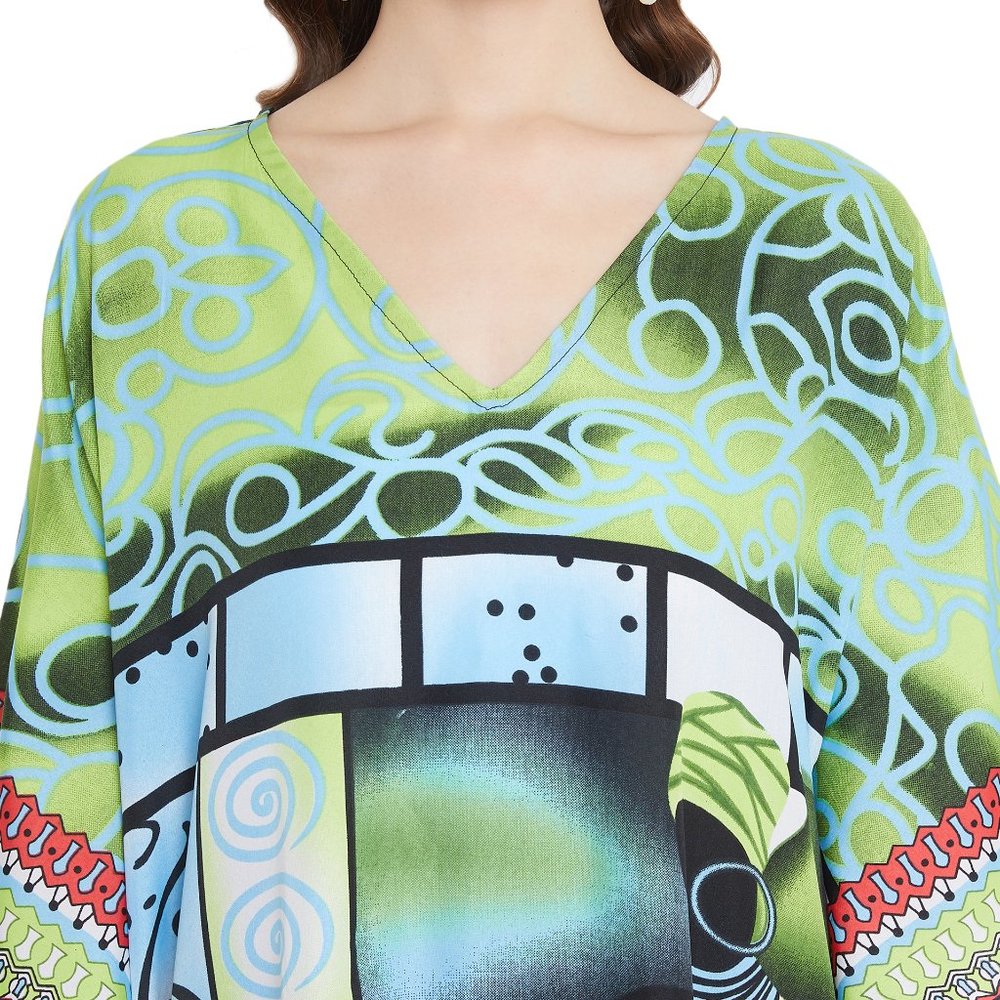 Floral Printed Green Polyester Plus Size Kaftan Dress for Women by Gypsie Blu - Picture 8 of 10
